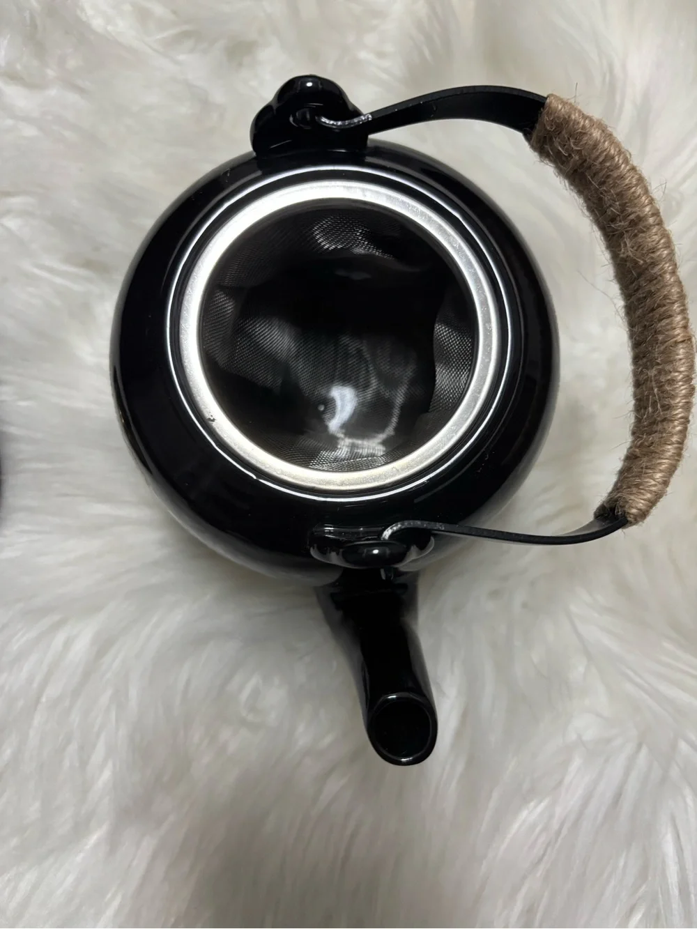 Black and Gold Ceramic Teapot with Woven Handle